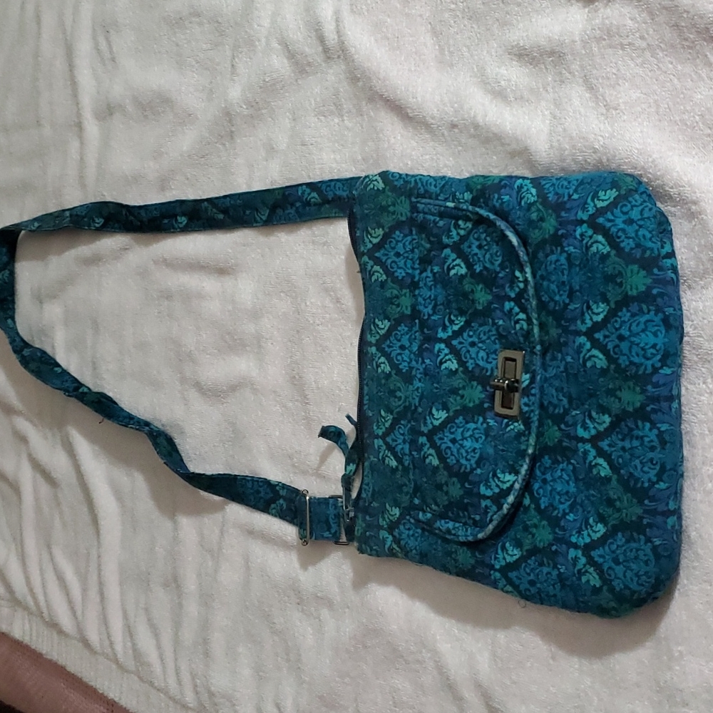 Crossbody 10" x 9" Blue Boho Material Tote Satchel Purse Bag